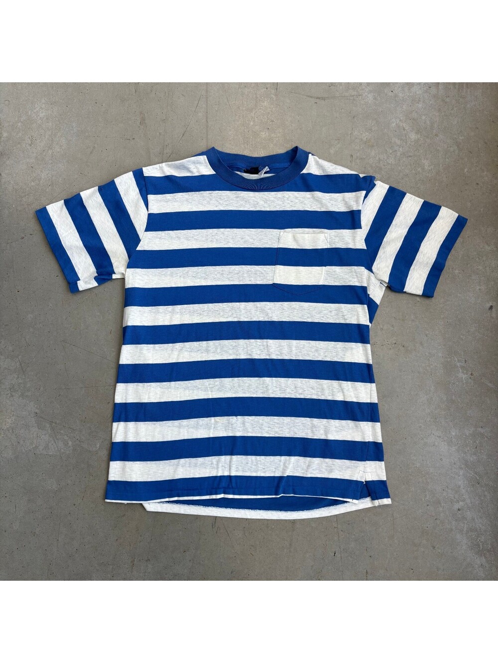 Vintage 90s Landsend Striped Pocket Made In USA T-Shirt Large Blue